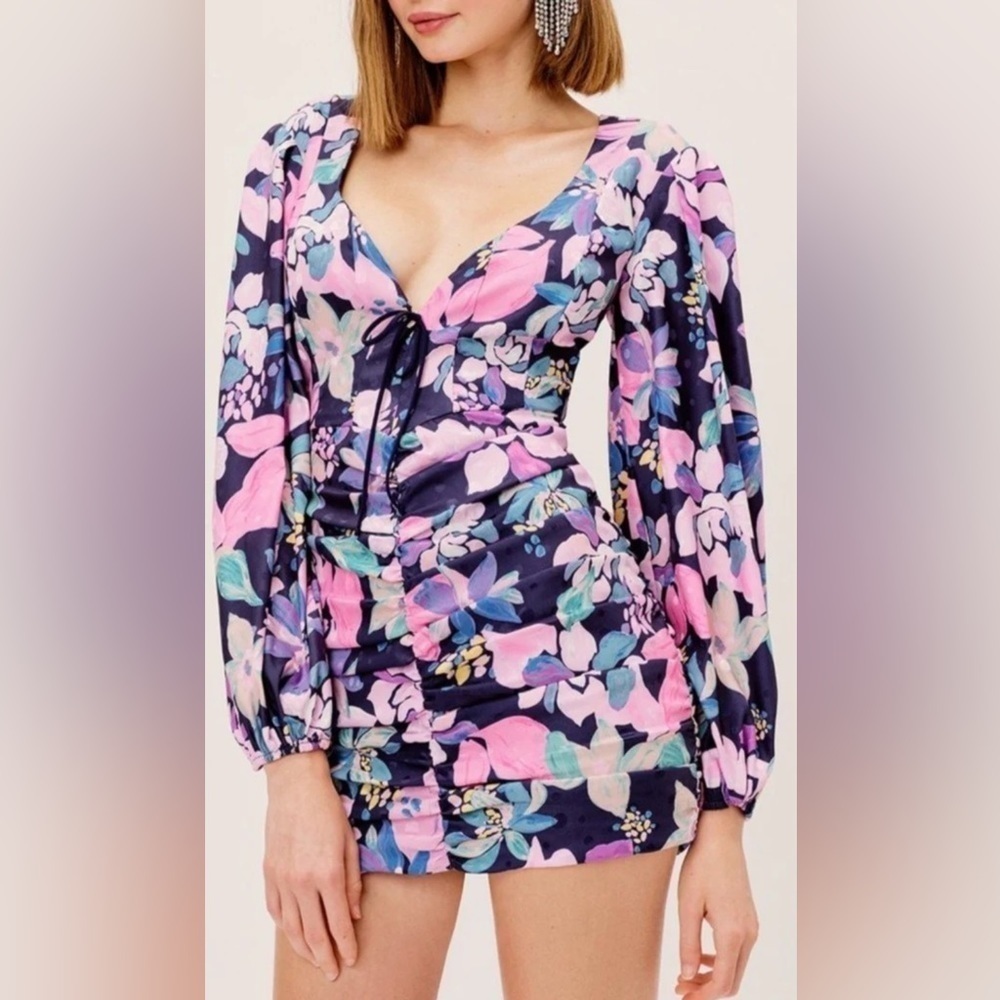 For Love & Lemons Wyatt Long-Sleeve Printed Mini Dress - Picture 7 of 17